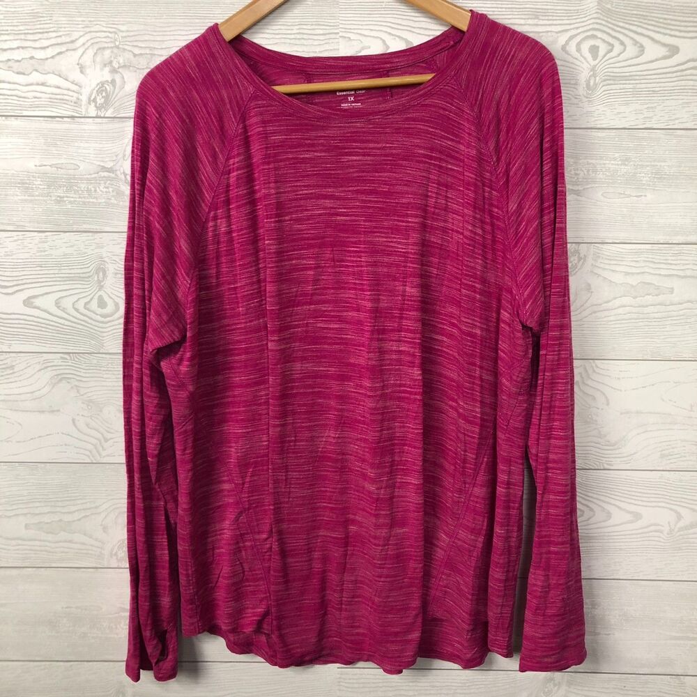 Tek Gear Essential Gear Women's 1X Long Sleeve Tee Shirt Thumbholes Pink